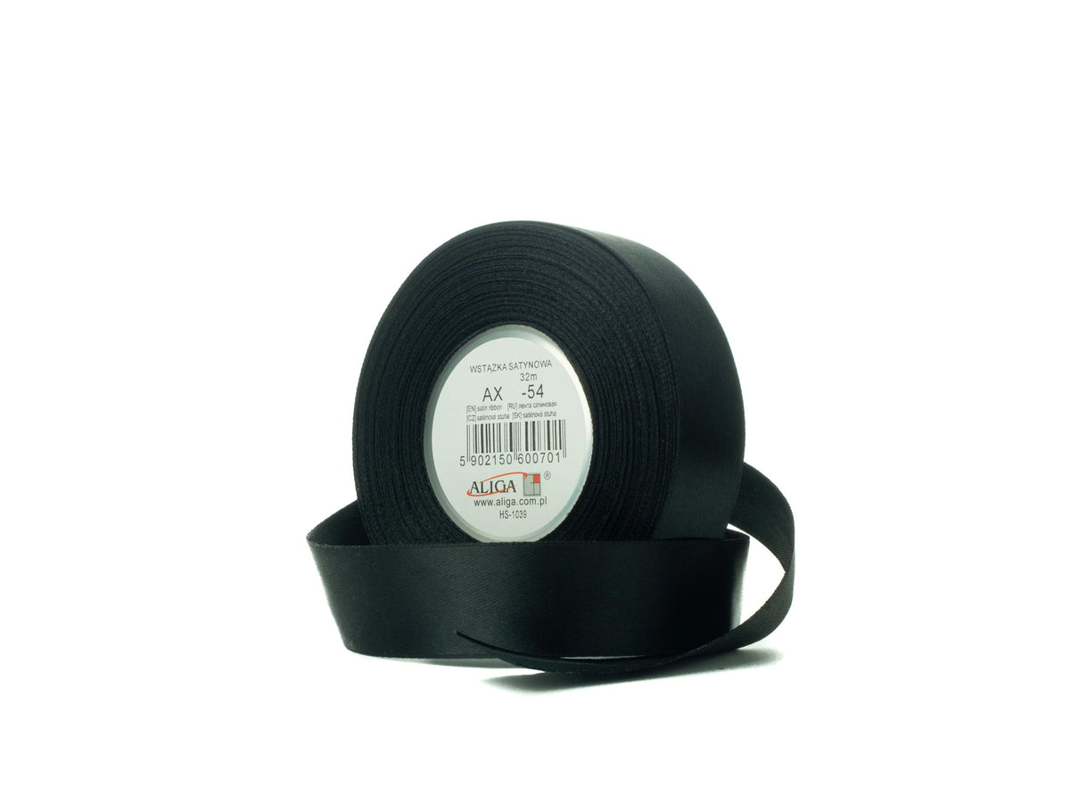 wstążka satynowa 25mmx32m  czarna 4szt. | AX25-54