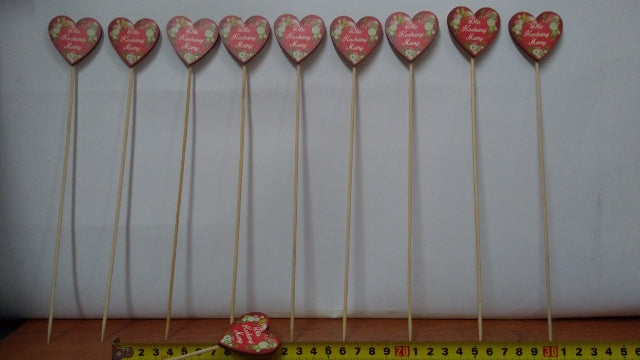 serce na piku 10szt MAMA, 26 x 4 cm