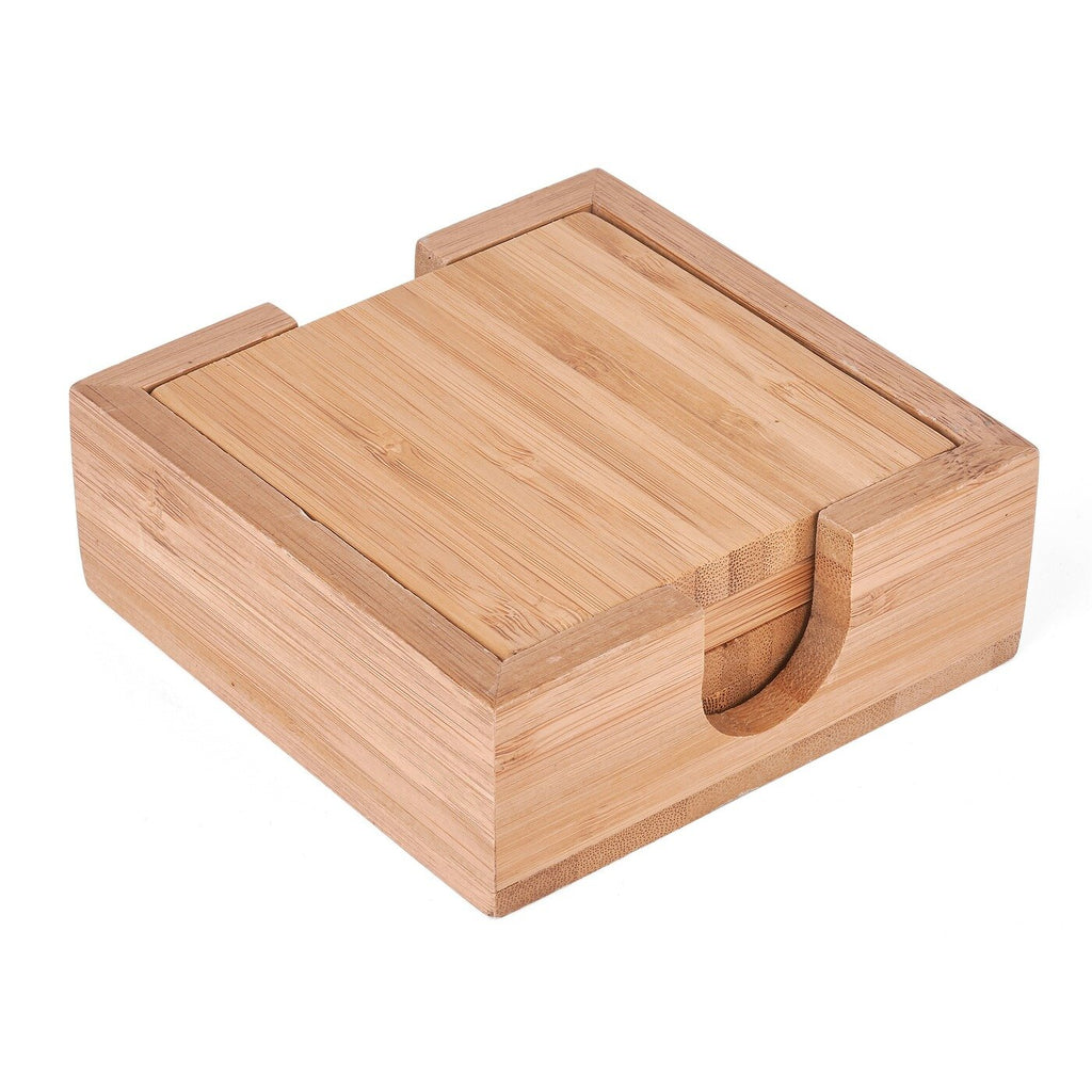 podkładki pod kubek w stojaku bambusowe 10 x 10 cm 4 sztuki Tadar