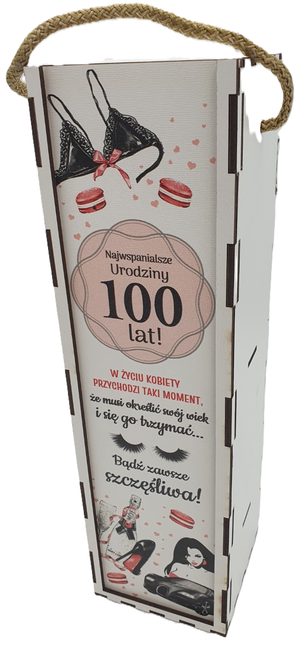 skrzynka pudełko 33,5 x 9,5cm na butelkę alkoholu 100 lat kolor PANI GADŻET 3311-PIG100