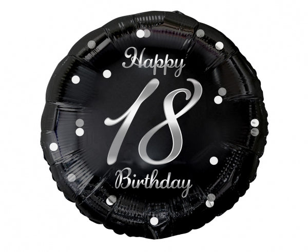 balon foliowy B&C Happy 18 Birthday czarny nadruk srebrny 18" | FG-O18S