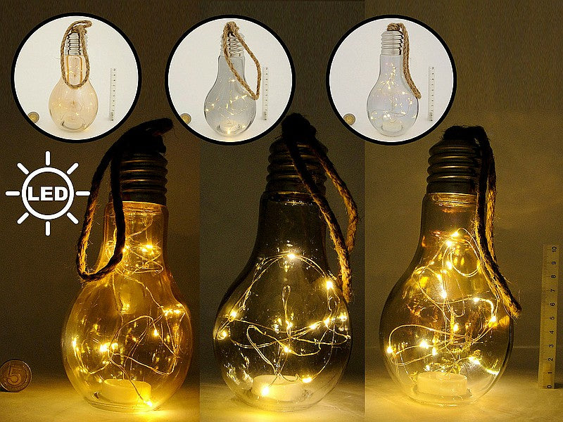 lampion szklany żarówka 17x9cm, z drucikiem LED