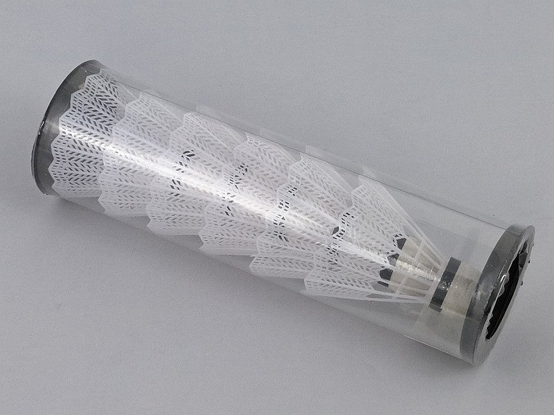 zestaw 6 lotek do badmintona białe w tubie PVC 22 x 6,5cm