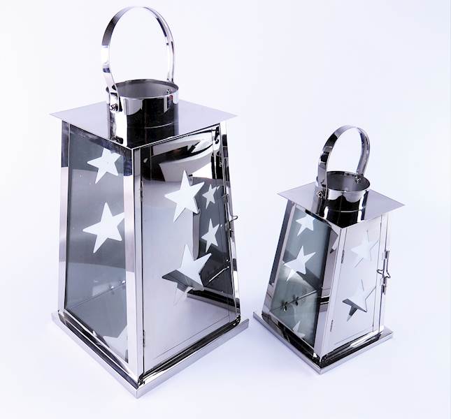 latarnia metalowa 2 szt wys. 38 x 22 x22 cm i 25 x 15 x 15 cm