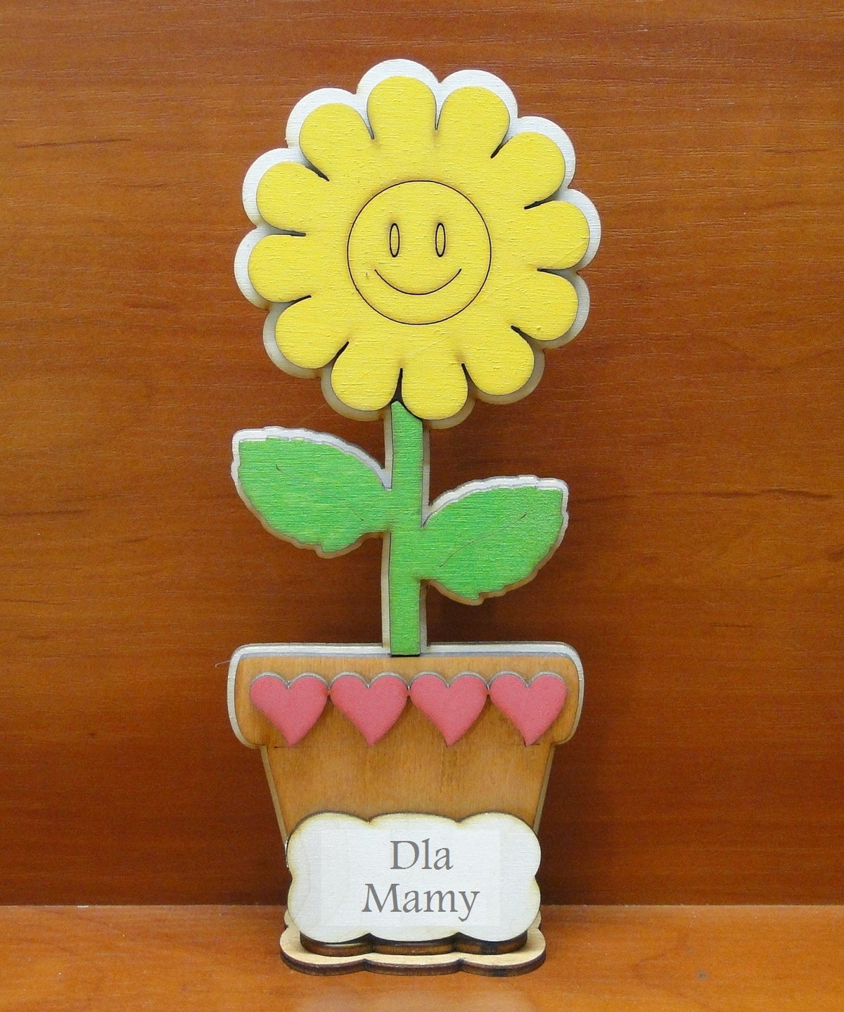 kwiatek drewniany w doniczce MAMA   23 x 10 cm.    | P406
