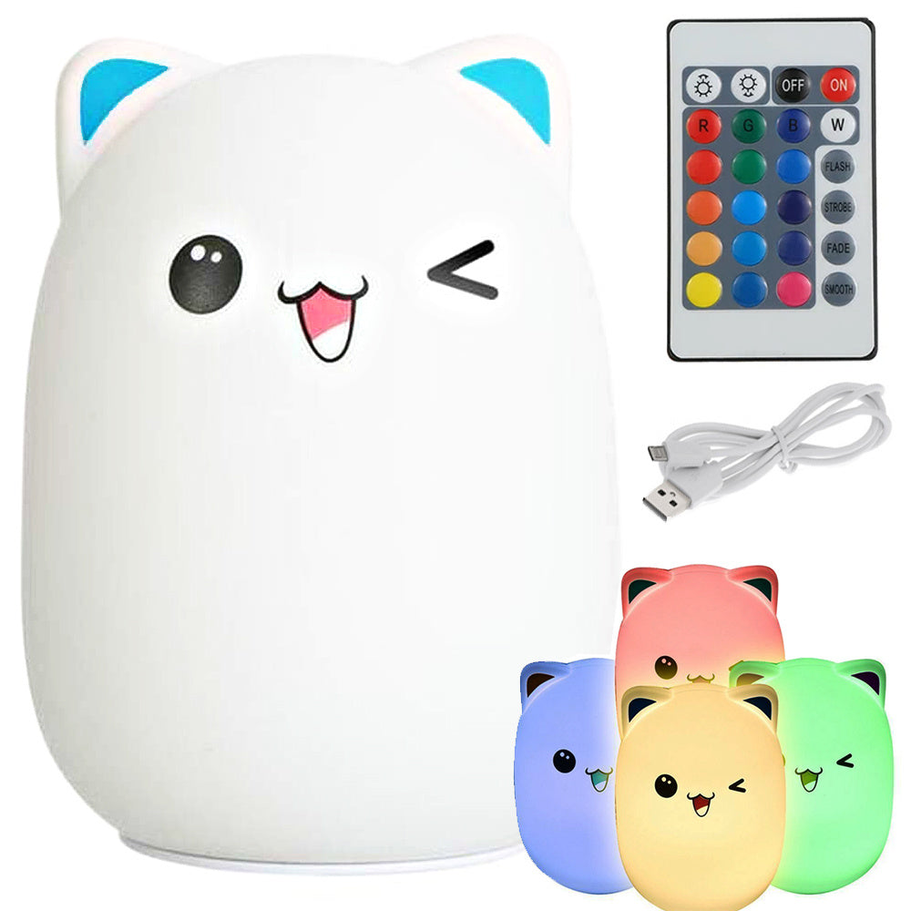 lampka nocna dla dzieci led kot kotek rgb pilot
