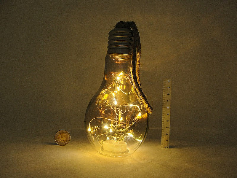 lampion szklany żarówka 17x9cm, z drucikiem LED