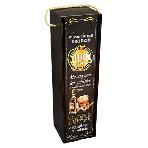 skrzynka pudełko 33,5 x 9,5cm na butelkę alkoholu 100 Urodziny WHISKY 3311-WY100