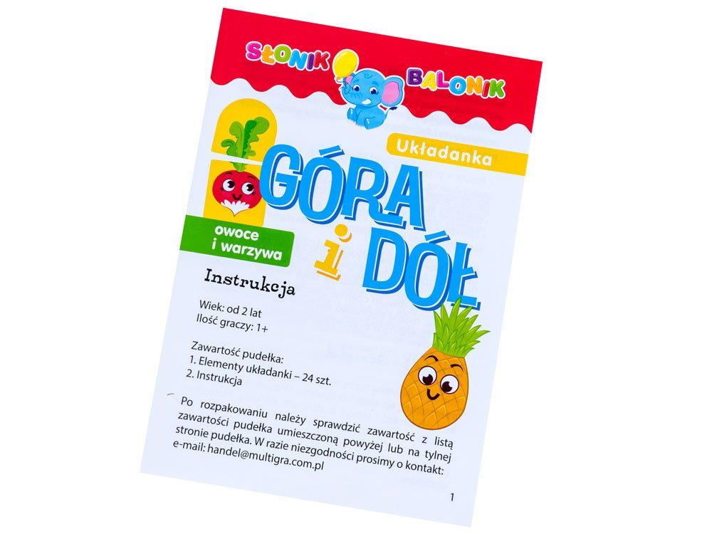 układanka GÓRA I DÓŁ OWOCE I WARZYWA - SŁONIK BALON