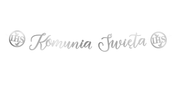 baner komunijny Komunia Święta IHS srebrny 150cm