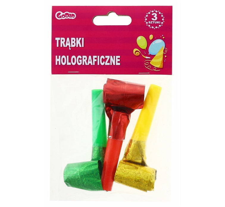 trąbki zwijane holograficzne party 3szt PZ-TRH3