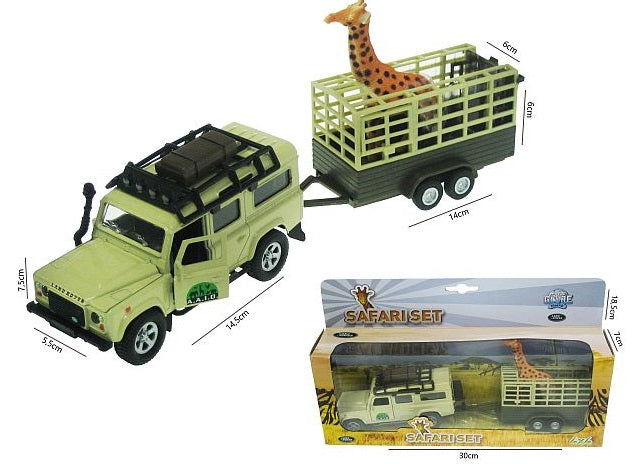 auto Land Rover 13cm z napędem z przyczepą oraz z żyrafami
