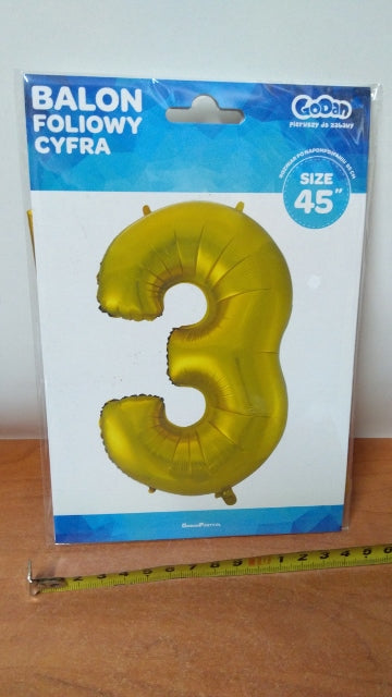 balon cyfra 3 złota  45'' | HS-C45ZM3