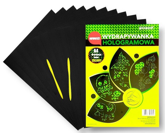 wydrapywanka hologramowa  A4 a'10 ZIELONA + 2 rylce