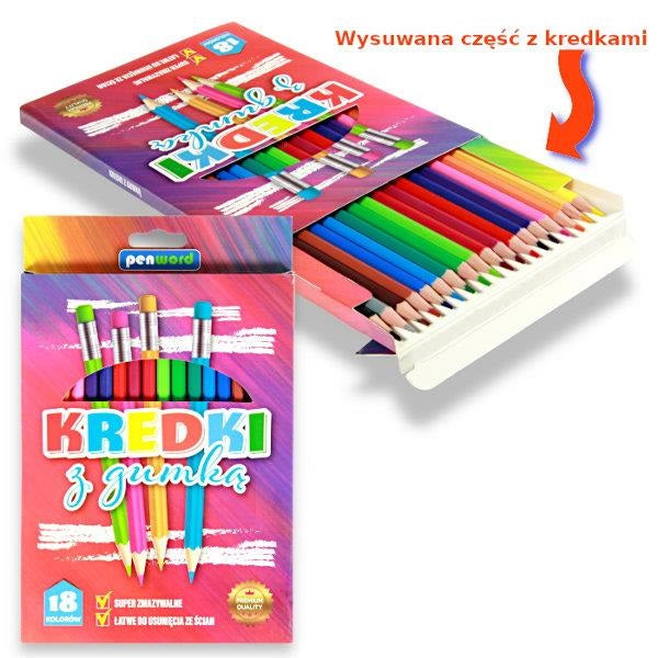 kredki z gumką 18kol. PENWORD