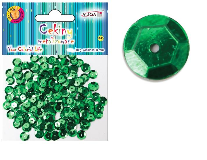 cekiny 12szt.  metalizowane ZIELONE 8mm 10g | MT-6589