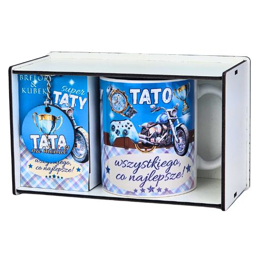 kubek + brelok Tato wszystkiego co najlepsze –  wzór niebieski 3366-T2B