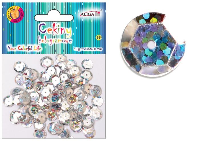 cekiny 12szt  hologramowe SREBRNE 8mm  10g | MT-6596