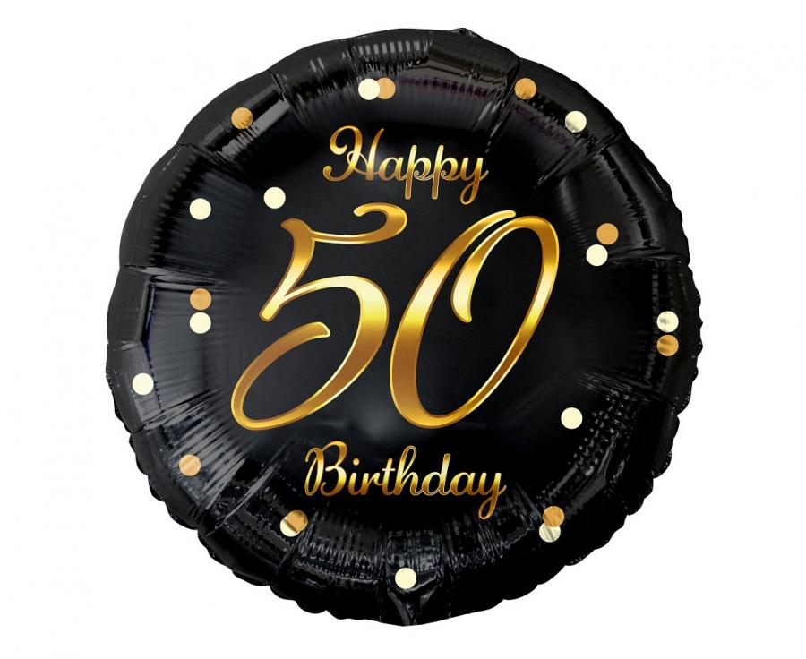 balon foliowy B&C Happy 50 Birthday czarny nadruk złoty 18" | FG-O50Z