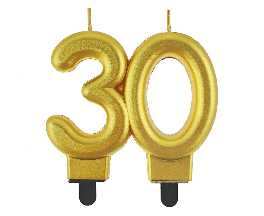 świeczka B&C cyferka 30, metalik złota, 8.0 cm  PF-SCZ30