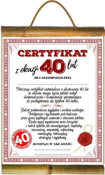 dyplom Urodziny ''40'' dla Panów mix