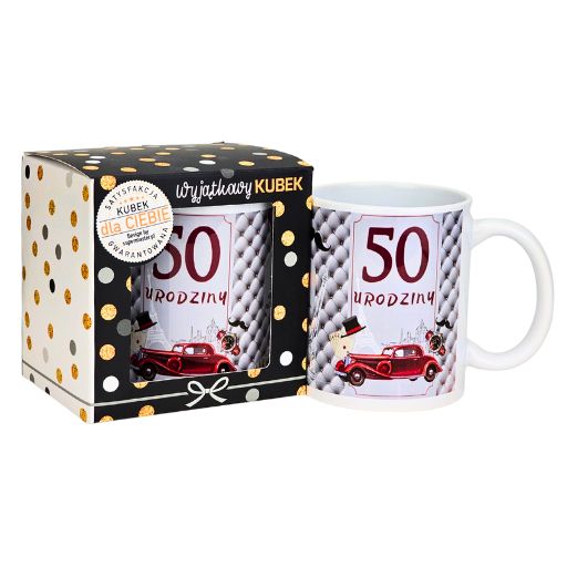 kubek na 50 urodziny dla mężczyzny (bordowe auto) 3309-UR11-50