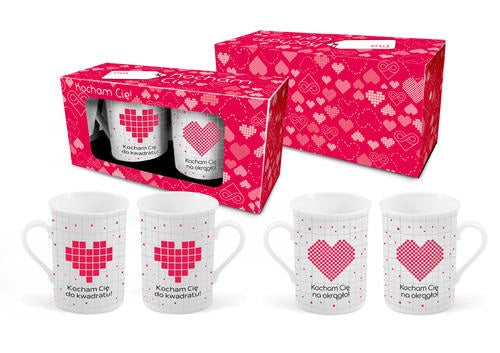 zestaw 2 kubków NBC wysokich 290ml - Kocham Cię do kwadratu / na okrągło
