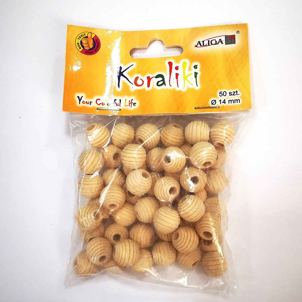 koraliki drewniane naturalne z tłoczeniami 14mm 50szt. | PJ-0805