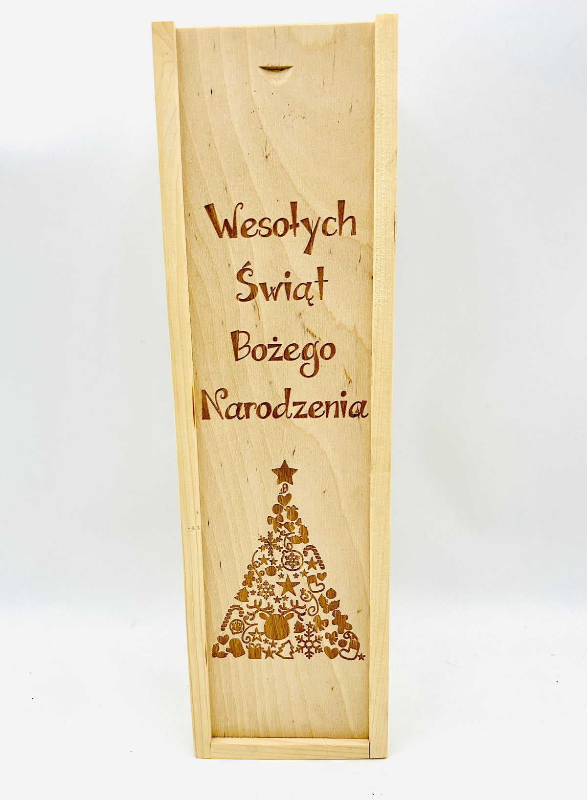 skrzynka na wino grawerowana Wesołych Świąt  38 x 10 cm.    - P587