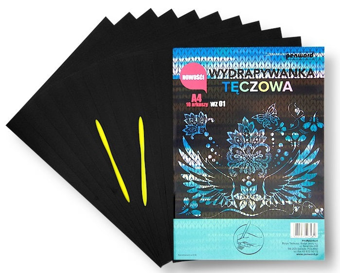 wydrapywanka tęczowa  A4 a'10 multicolor WZ-01 + 2 rylce
