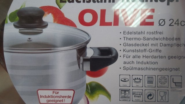 garnek nierdzewny ze szklaną pokrywką 24cm 6,1l OLIVE
