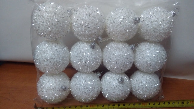 bombki 12szt.  jeżyk 6cm srebrzysto-białe | 440