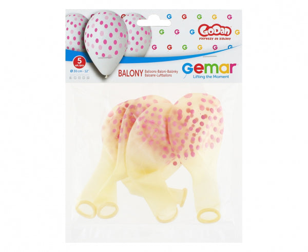 balony premium różowe GROSZKI 12 cali  5 szt.
