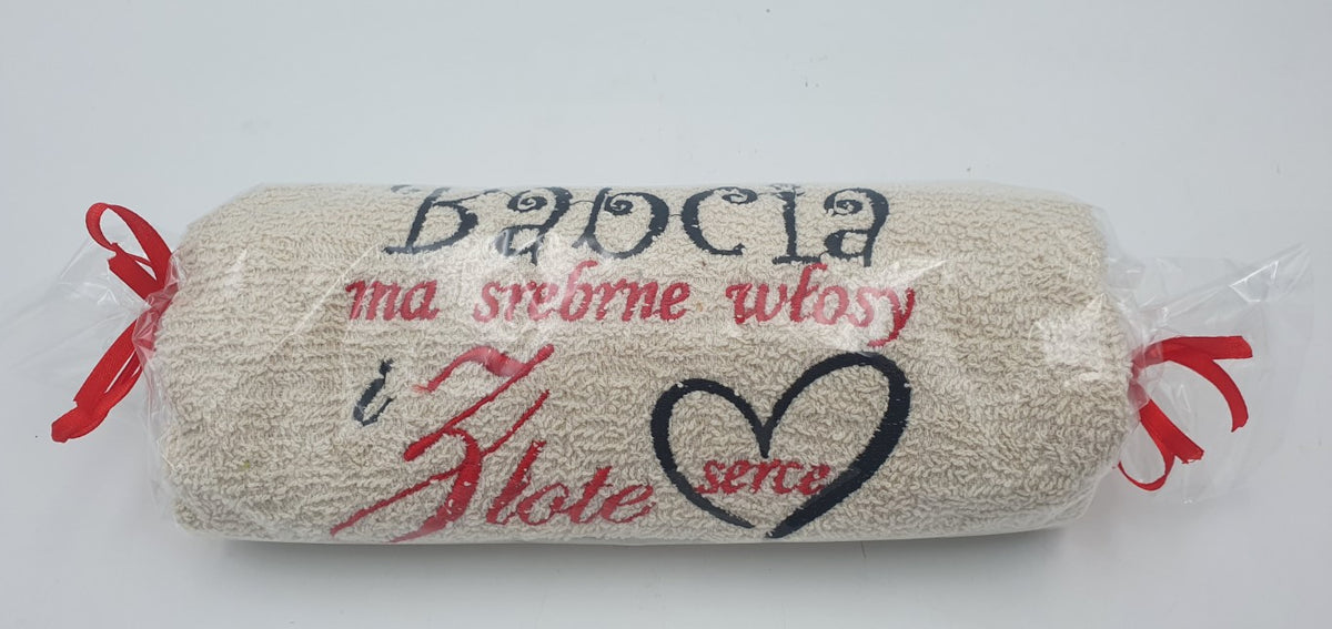 ręcznik cukierek 50 x 100 cm Babcia ma srebrne włosy i złote serce
