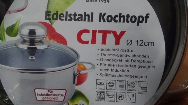 garnek 0,8l. ze stali nierdzewnej + szklana pokrywka fi-12 CITY