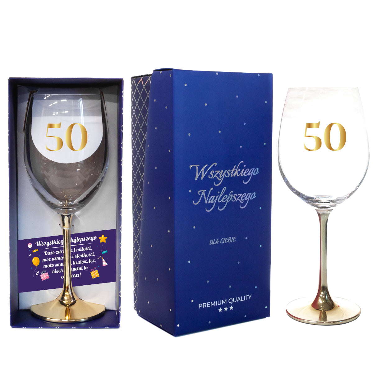 kieliszek do wina ze złotą nóżką " 50 " 500 ml