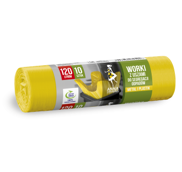 worki z uszami do segregacji odpadów PLASTIK METAL 120L 10szt żółte STELLA 9542