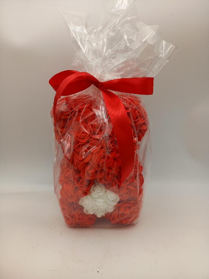 miś z różyczek  25cm Czerwony