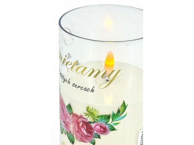 świeczka led w obudowie z płomieniem - 15cm "Pamiętamy Na zawsze w naszych sercach"41511