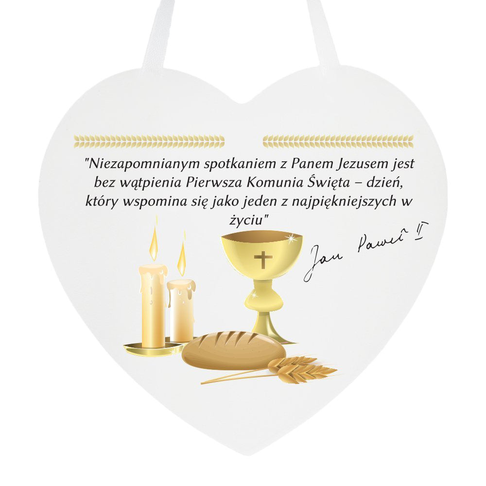 drewniana tabliczka w kształcie serca z napisem "Niezapomnianym spotkaniem...