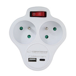 rozgałęźnik elektryczny z wyłącznikiem 2 gniazda z ładowarką USB-C/USB-A  ELK311W