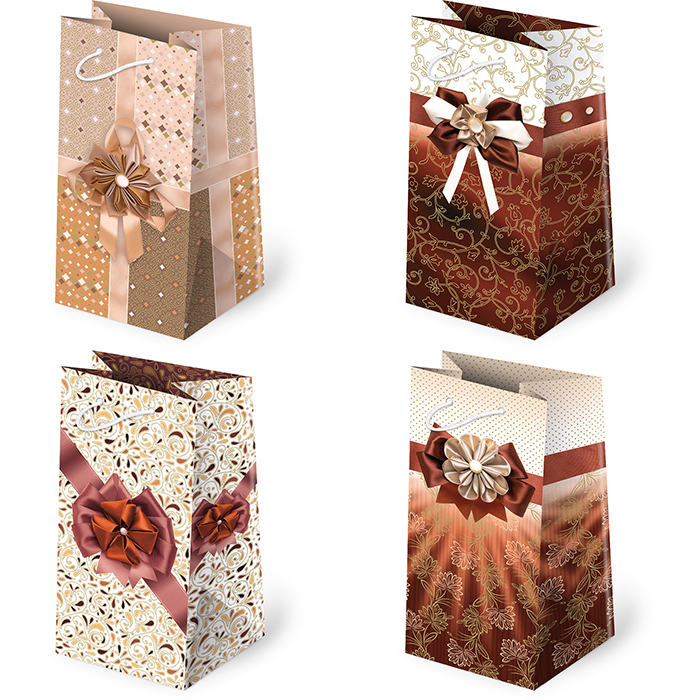 torebki ozdobne 10szt. T-7L set 99 Kokardy Brązowe  10 x 22 x 6 cm