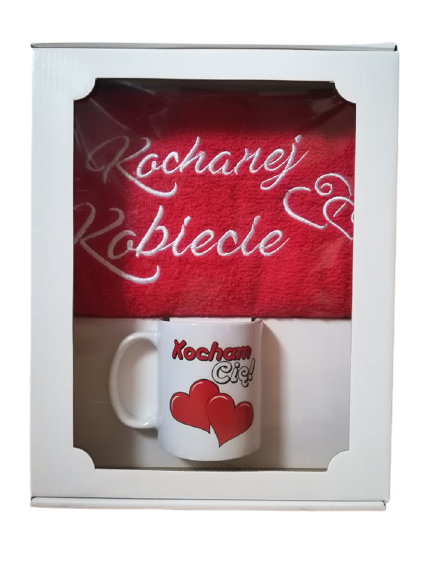 komplet z czerwonym ręcznikiem Kochanej Kobiecie