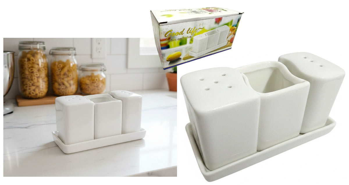 przyprawnik solniczka pieprzniczka ceramiczny 13 x 7 x 5 cm kpl 3 el. BIAŁY FALA CEK-50510