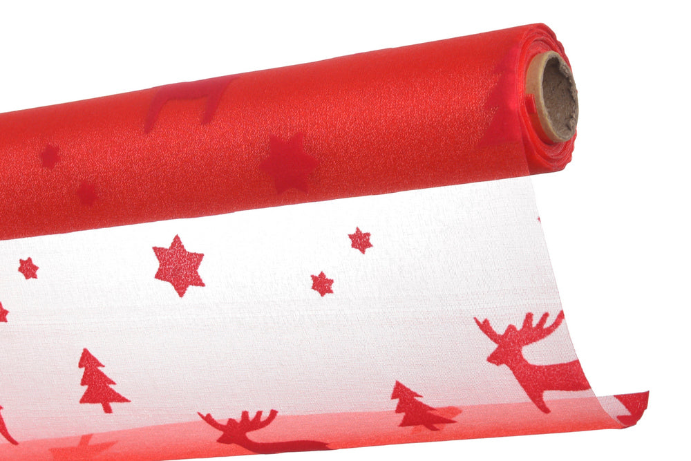 śnieżna organza flokowana 0,36m x 9m  Czerwona