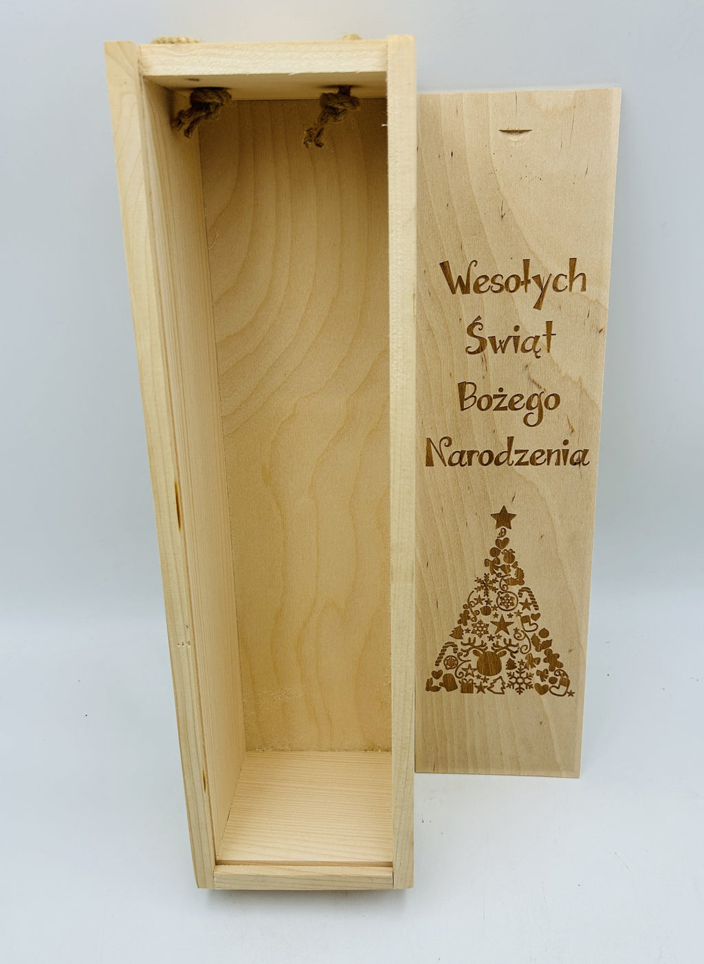 skrzynka na wino grawerowana Wesołych Świąt  38 x 10 cm.    - P587