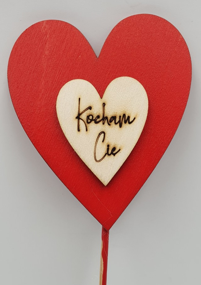 serce na piku drewnianym  z napisem "Kocham Cię"  3szt.