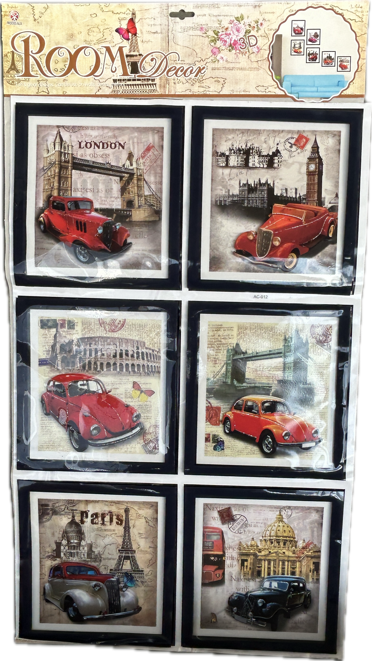 ramka obrazki 3D na ściane naklejki 20x22  6 szt.AC-012