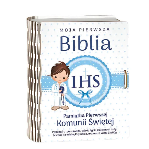 pudełko na Biblię – Pamiątka I KOMUNII Świętej – Chłopiec Niebieski 3341-KOM4