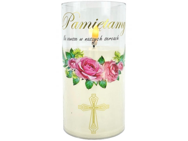 świeczka led w obudowie z płomieniem - 15cm "Pamiętamy Na zawsze w naszych sercach"41511